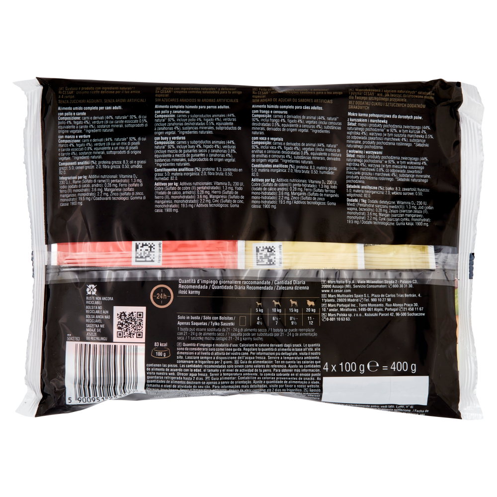 Cesar Cibo Umido Cane in Buste Selezione in Gelatina 4 x 100 g
