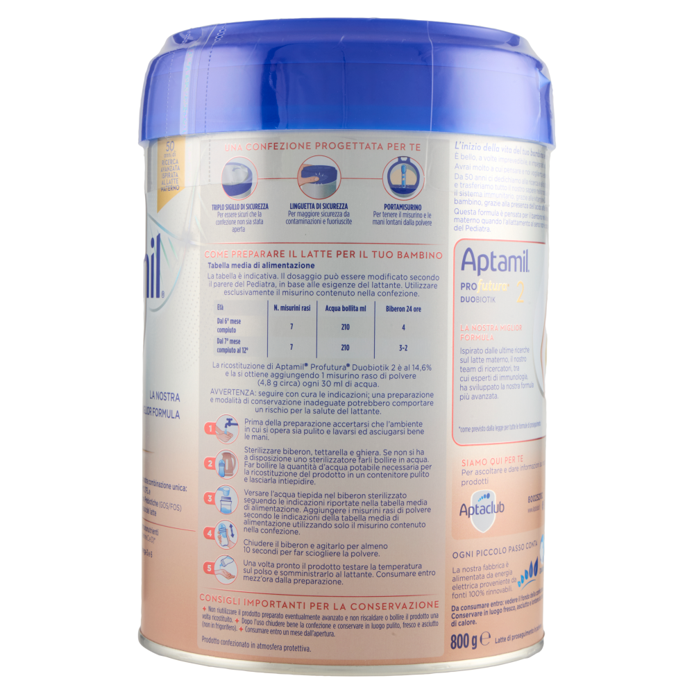 APTAMIL PROFUTURA2, Latte di Proseguimento in Polvere dal 6° mese compiuto, con Vitamine C&D, 800g