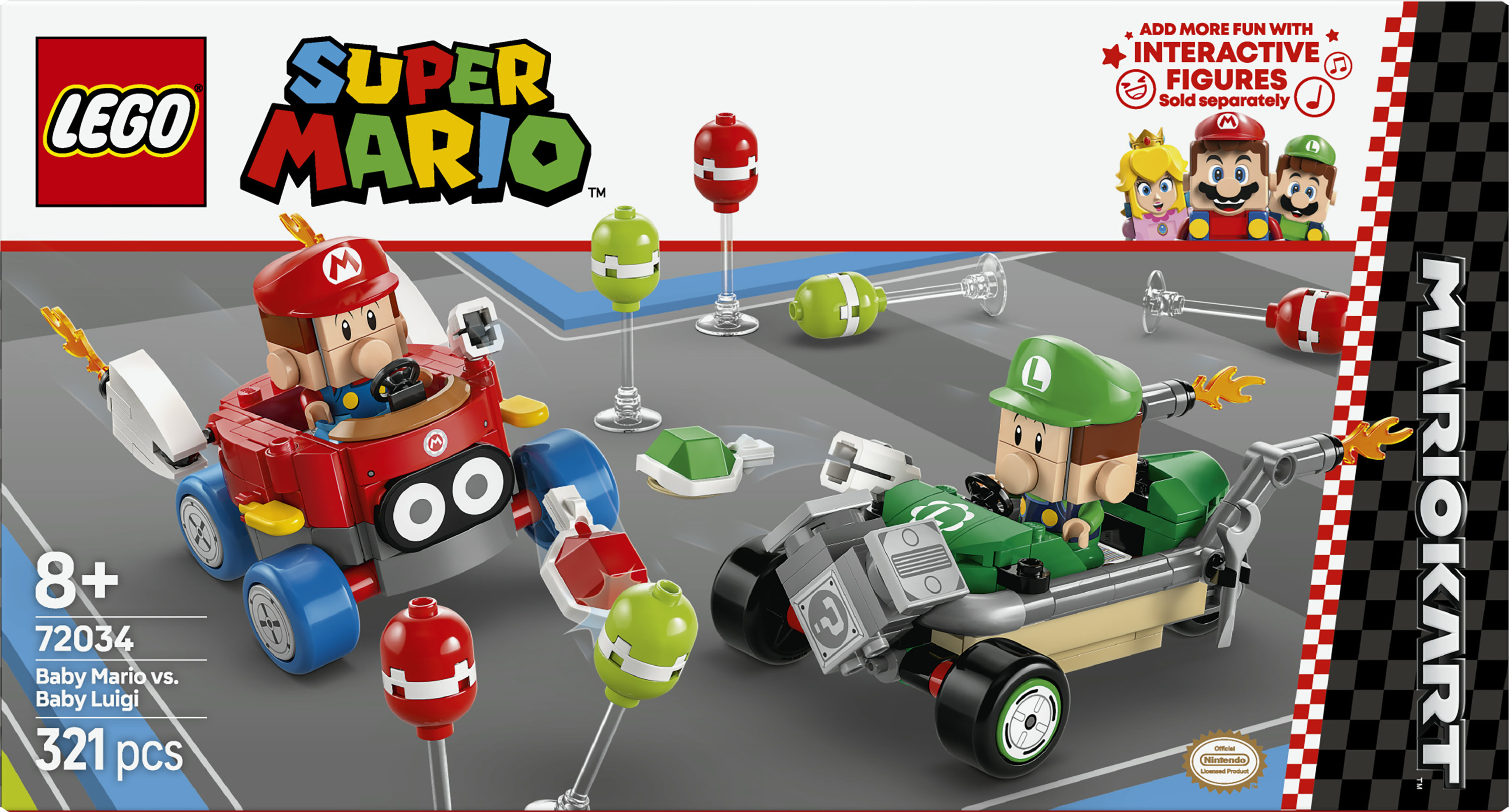 LEGO Super Mario 72034 Mario Kart : Baby Mario vs Baby Luigi, 2 Auto da Corsa da Costruire con Personaggi, Giochi Bambini 8+