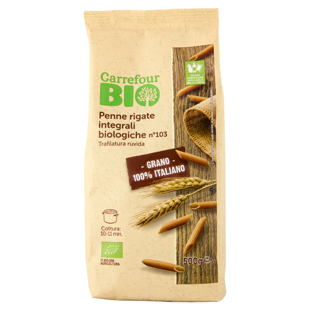 Carrefour Bio Penne rigate integrali biologiche n°103 500 g