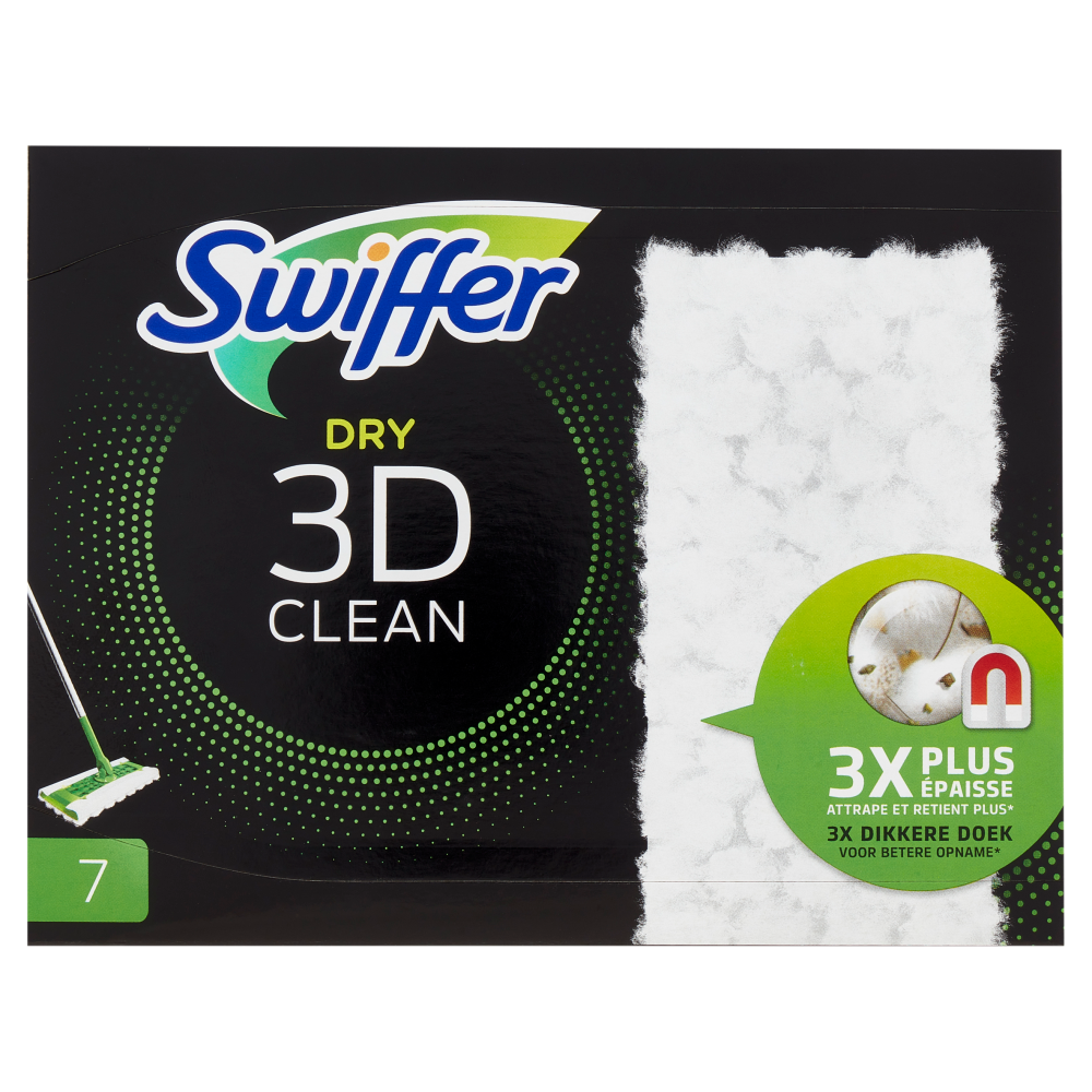 Swiffer Dry 3D Clean Panni Cattura Polvere per Scopa Swiffer - Ricarica 7 Salviette