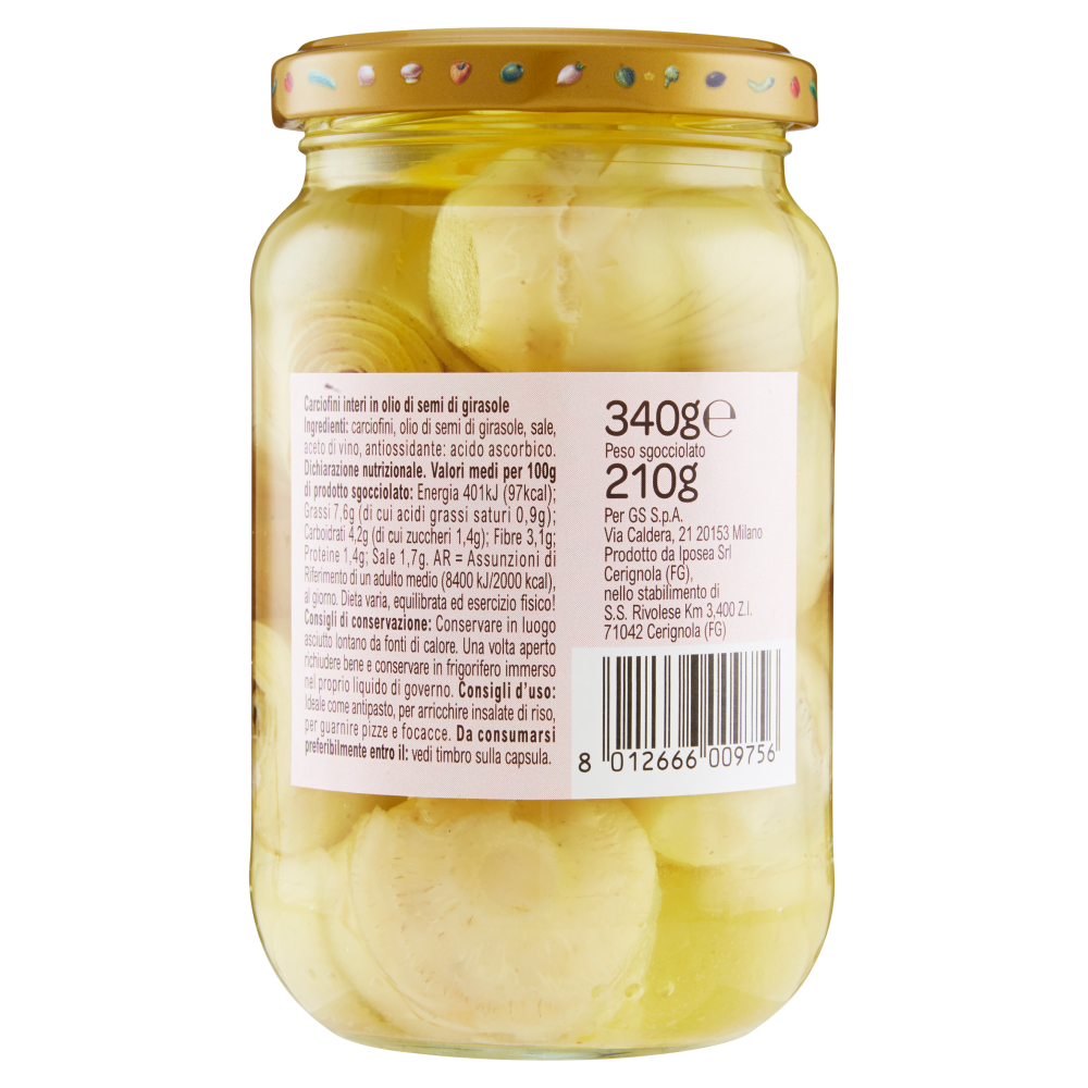 Carrefour Sottolio Carciofini Interi in olio di semi di girasole 340 g