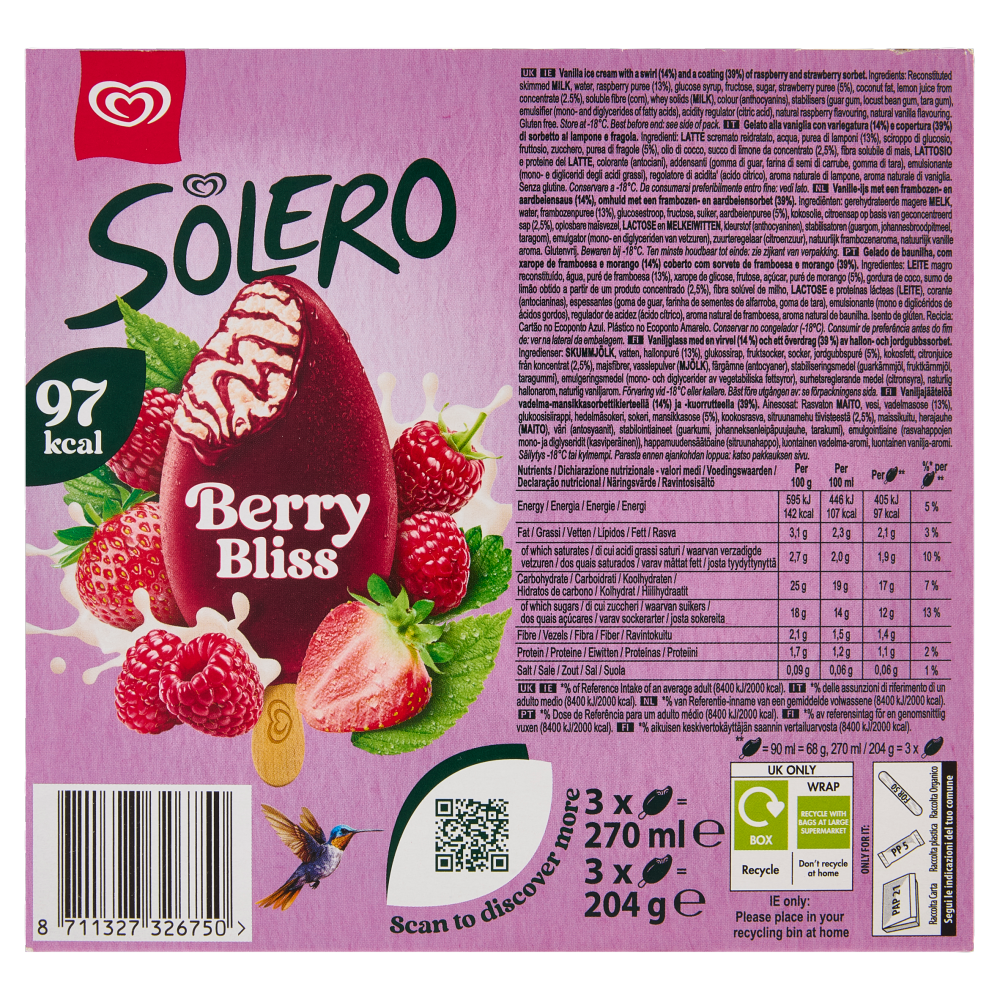 Algida Solero Berry Bliss 3 Gelati 204 g