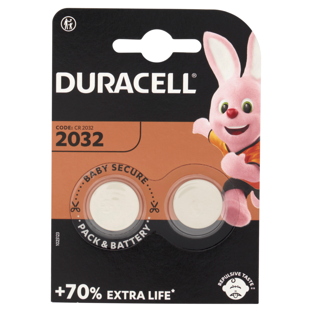 Duracell 2032 Batteria Bottone al Litio Specialistica 3V pacco da 2 pile con Tecnologia Baby Secure
