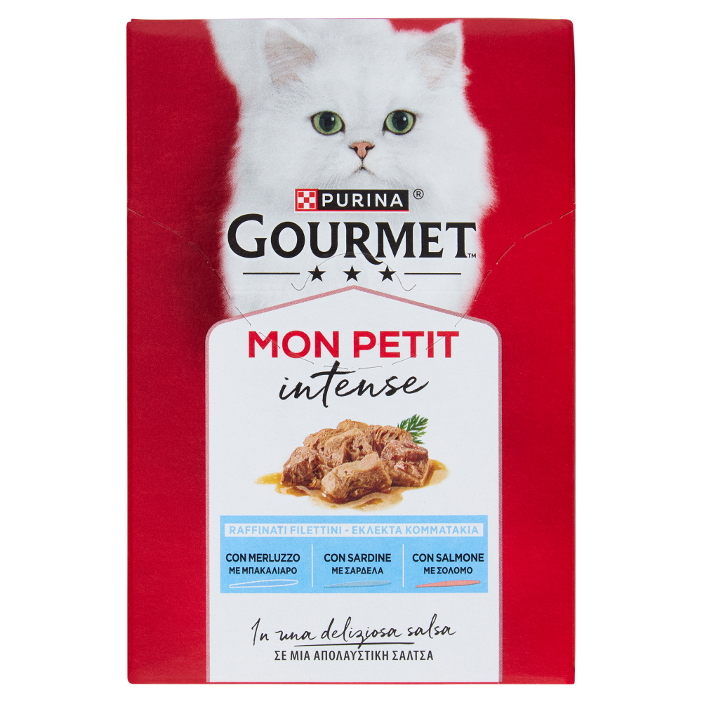 PURINA GOURMET Mon Petit Filettini Intense cotti in Salsa Merluzzo, Sardine, Salmone 6x50g