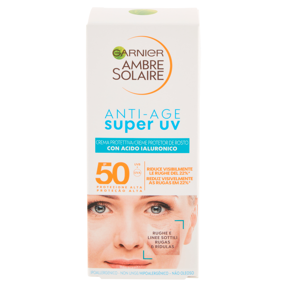 Garnier Ambre Solaire Crema Viso Protettiva, Azione Anti-Et&agrave;, SPF 50, Protezione Alta