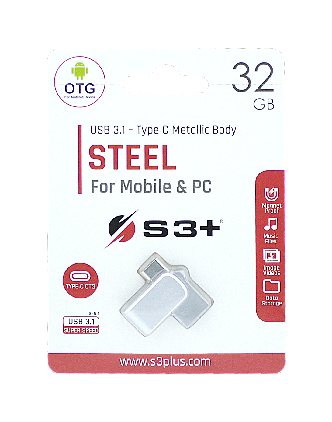 S3Plus Technologies Steel unità flash USB 32 GB USB Type-A / USB Type-C 3.2 Gen 1 (3.1 Gen 1) Argento