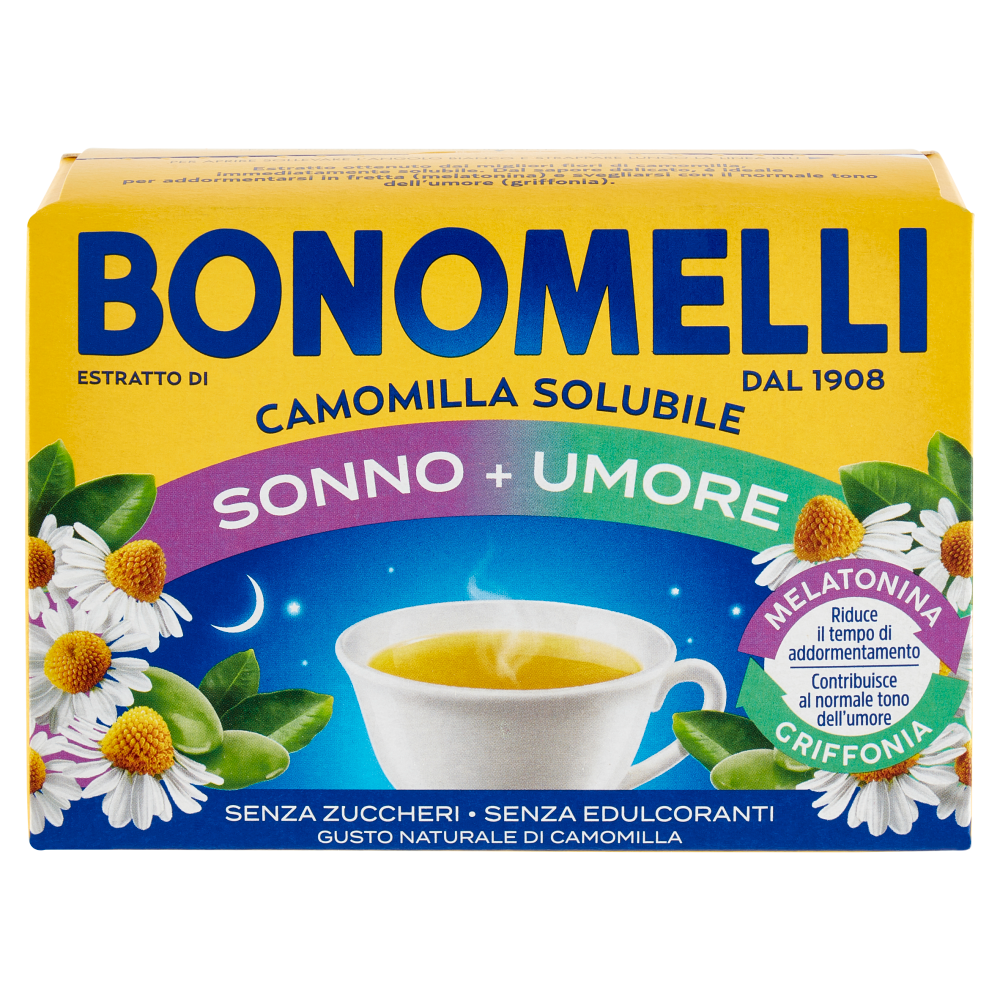 Bonomelli Estratto di Camomilla Solubile Sonno + Umore Melatonina e Griffonia bustine 16 x 4,5 g