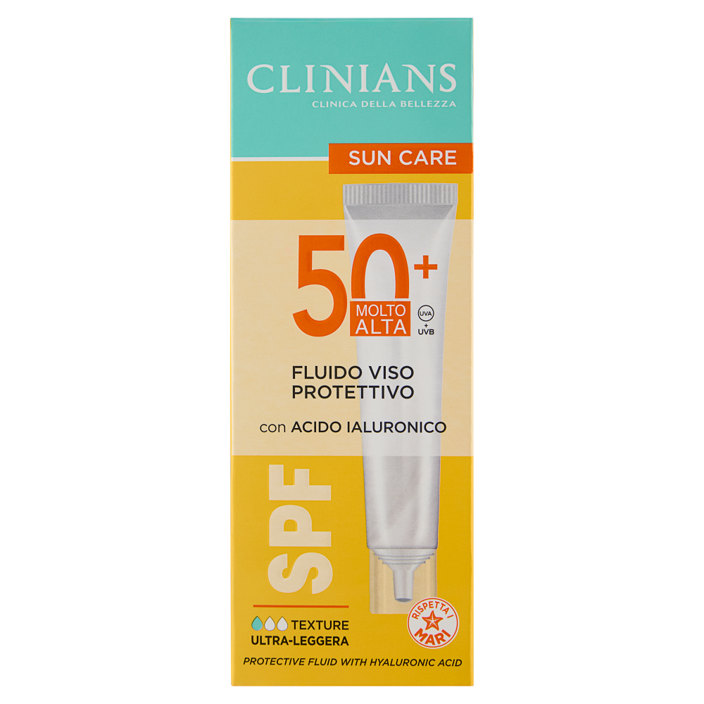 Clinians Sun Care Fluido Viso Protettivo con Acido Ialuronico SPF 50+ Molto Alta 40 mL