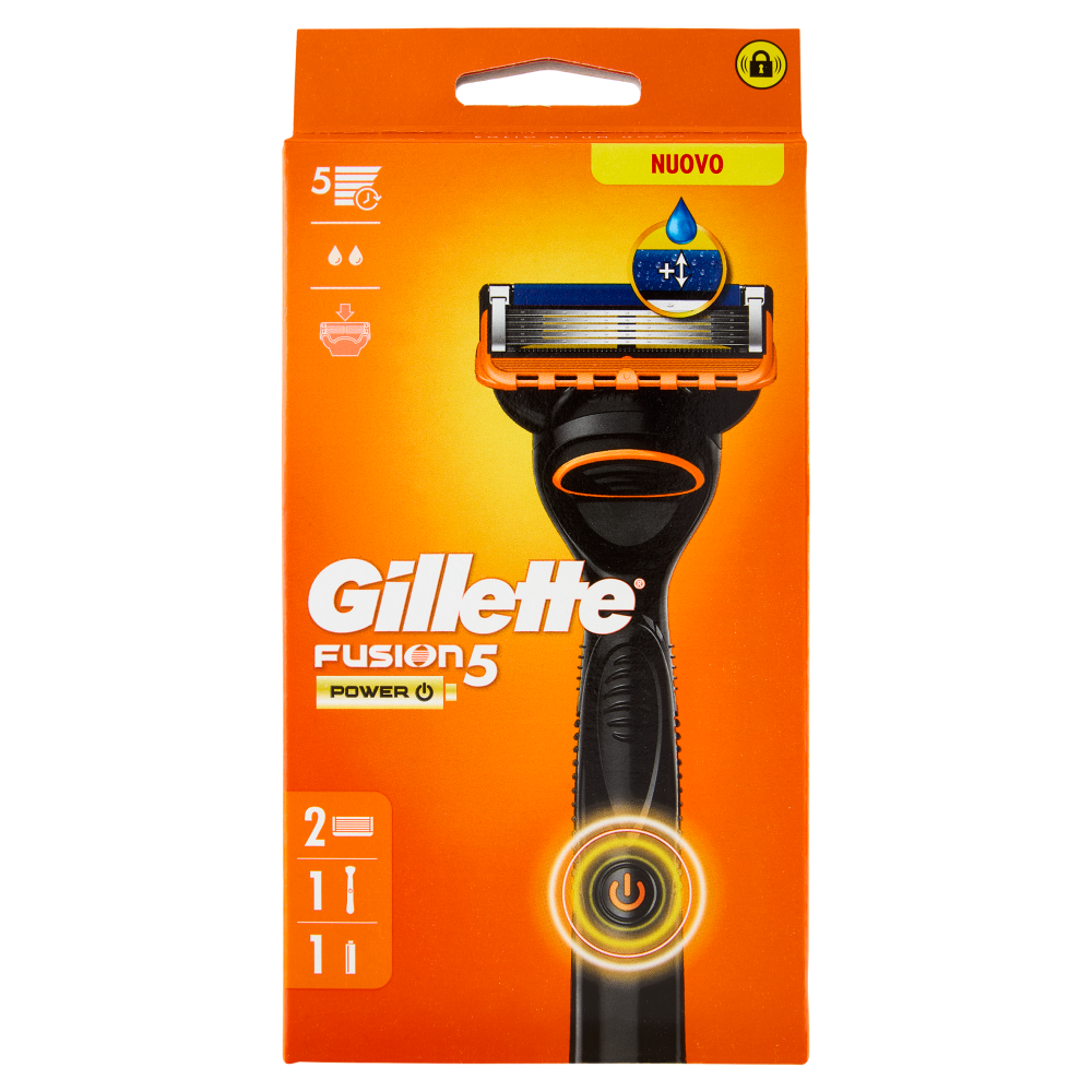 Gillette Fusion5 Power Rasoio da Uomo a 5 Lame, 1 Manico + 2 Lamette + 1 Batteria