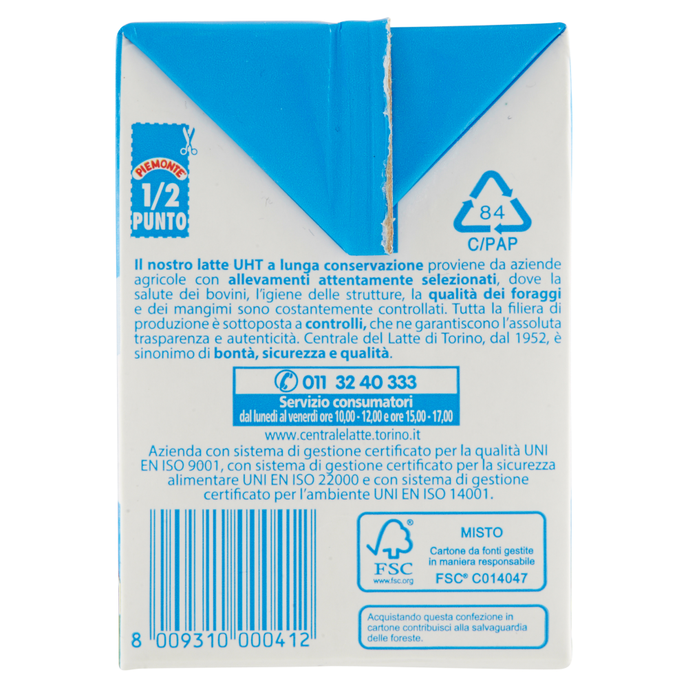 Centrale del Latte di Torino Piemonte Parzialmente Scremato a Lunga Conservazione 500 ml