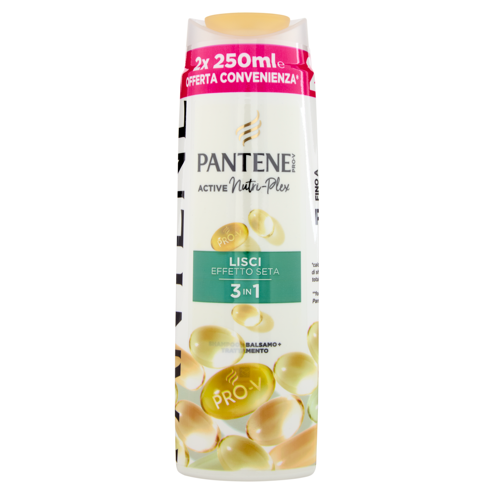 Pantene Pro-V Lisci Effetto Seta 3 in 1 Shampoo + Balsamo + Trattamento Active Nutri-Plex 2 x 250 ml