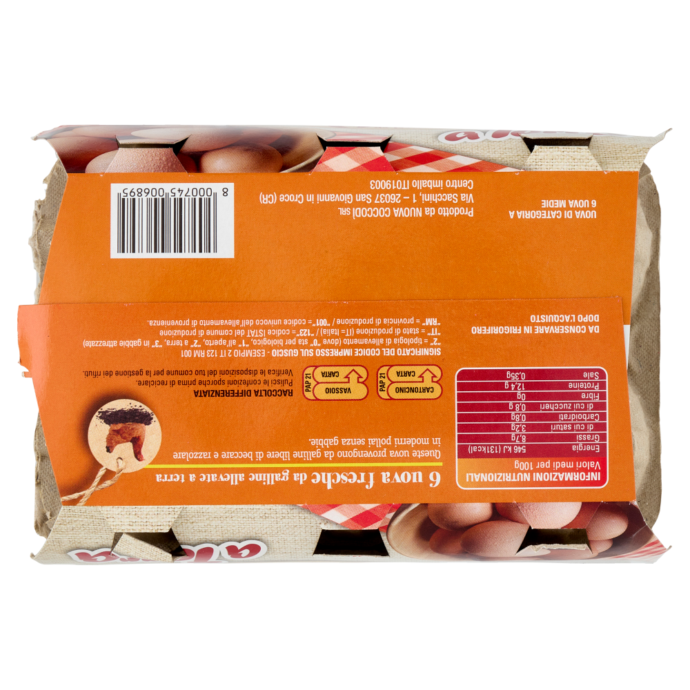 Ruspantovo 6 uova fresche Medie da galline allevate a Terra