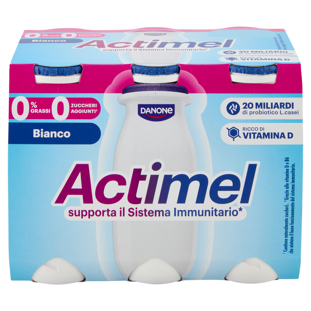 ACTIMEL, Yogurt da Bere con Vit B6 e D per il Sistema Immunitario, 0% grassi, Bianco Naurale, 6X100G