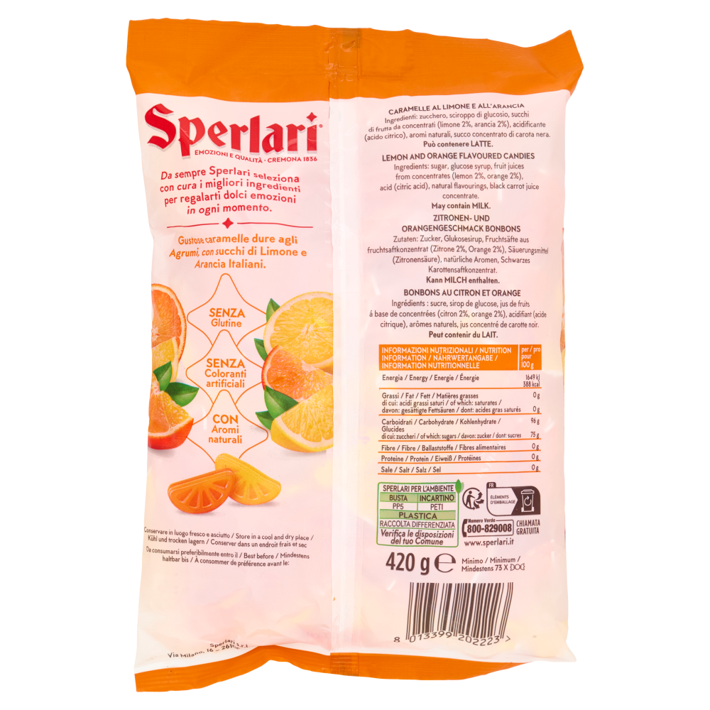 Sperlari Spicchi Sù Caramelle Dure con succhi di Limone e Arancia 420 g