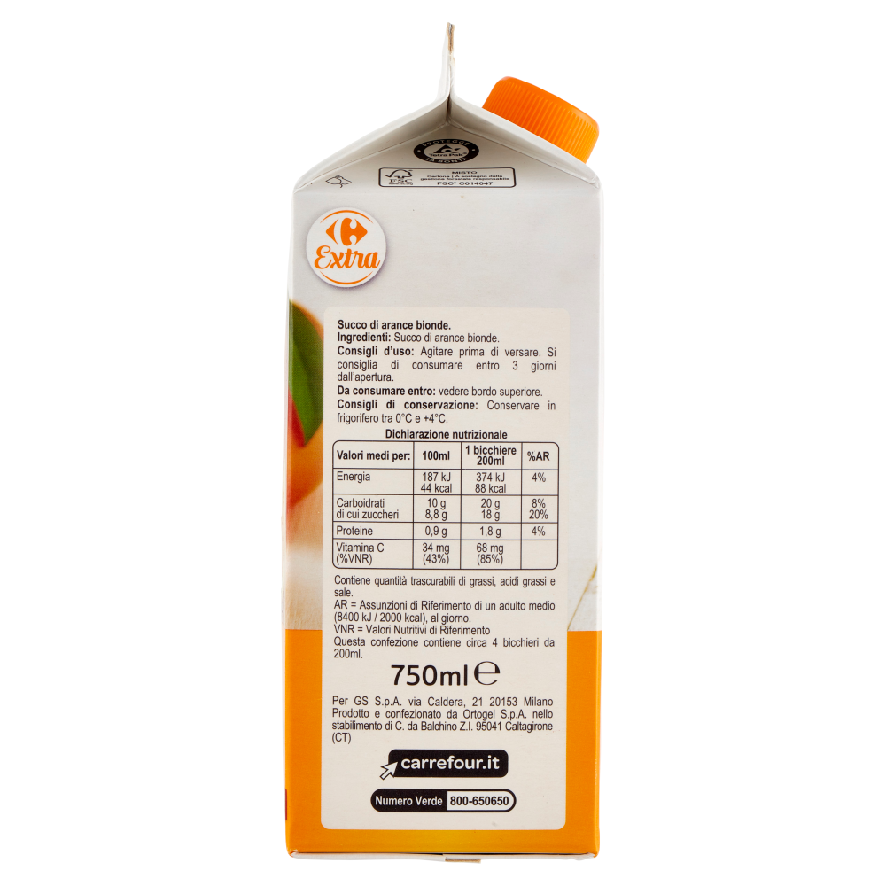 Carrefour Extra Spremuta Arance Bionde 750 ml