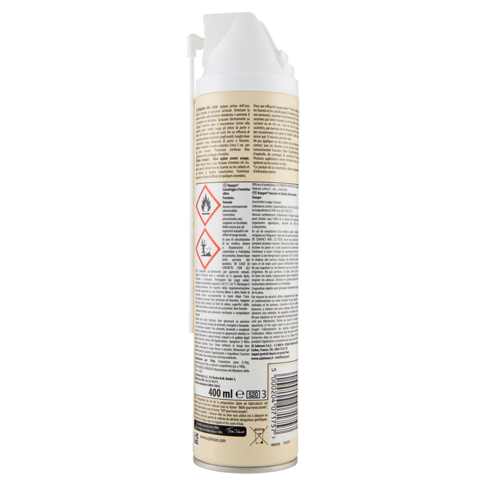 Baygon Spray Extra Precision, Insetticida contro Scarafaggi e Formiche, 1 Confezione da 400 ml