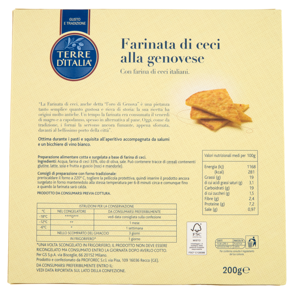 Terre d'Italia Farinata di ceci alla genovese Surgelato 200 g