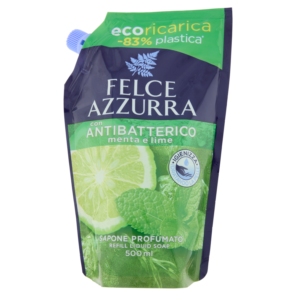 Felce Azzurra con Antibatterico menta e lime Sapone Profumato Refill 500 ml