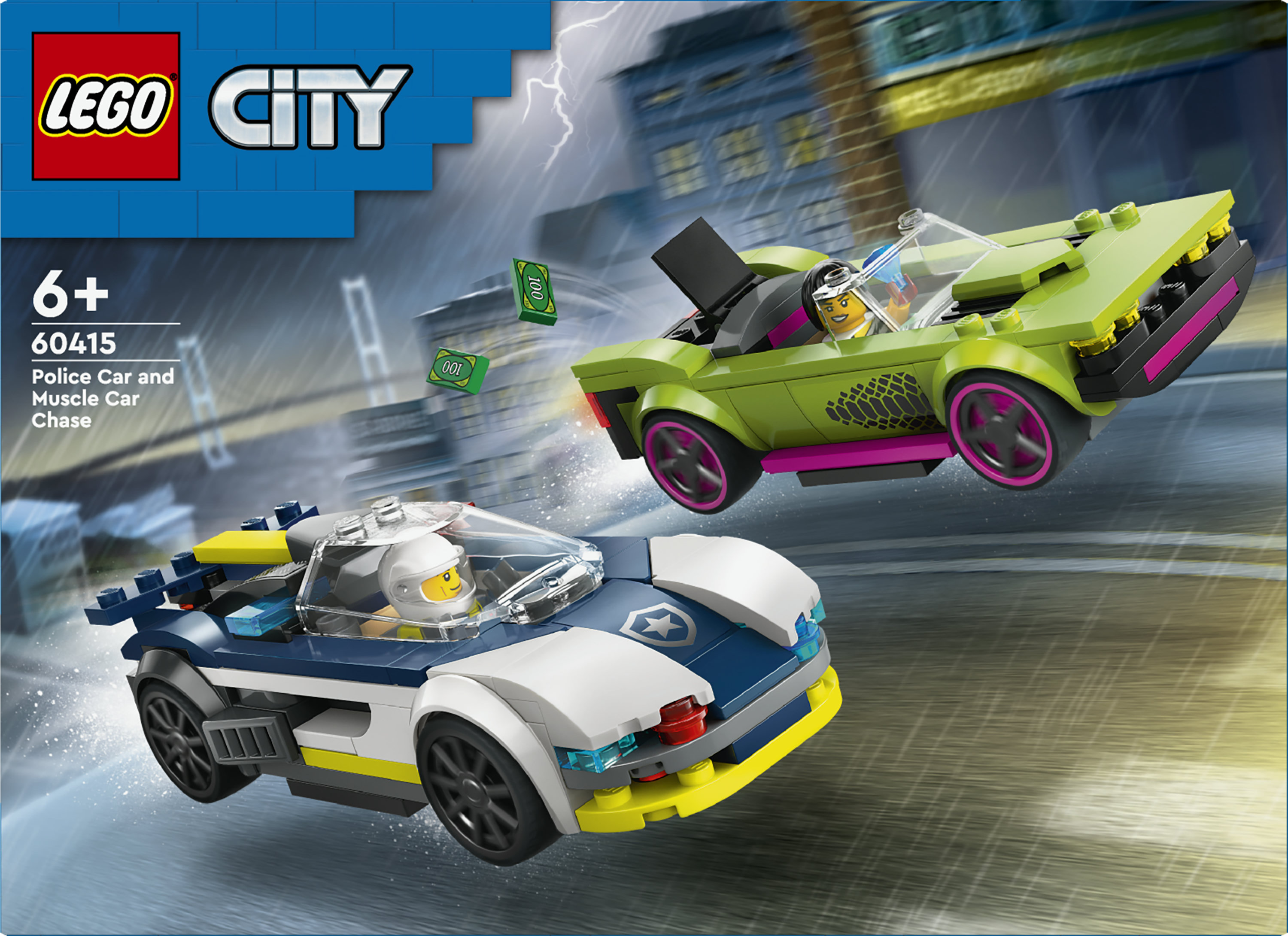LEGO City 60415 Inseguimento della Macchina da Corsa, 2 Modellini di Auto della Polizia, Giocattolo per Bambini di 6+ Anni
