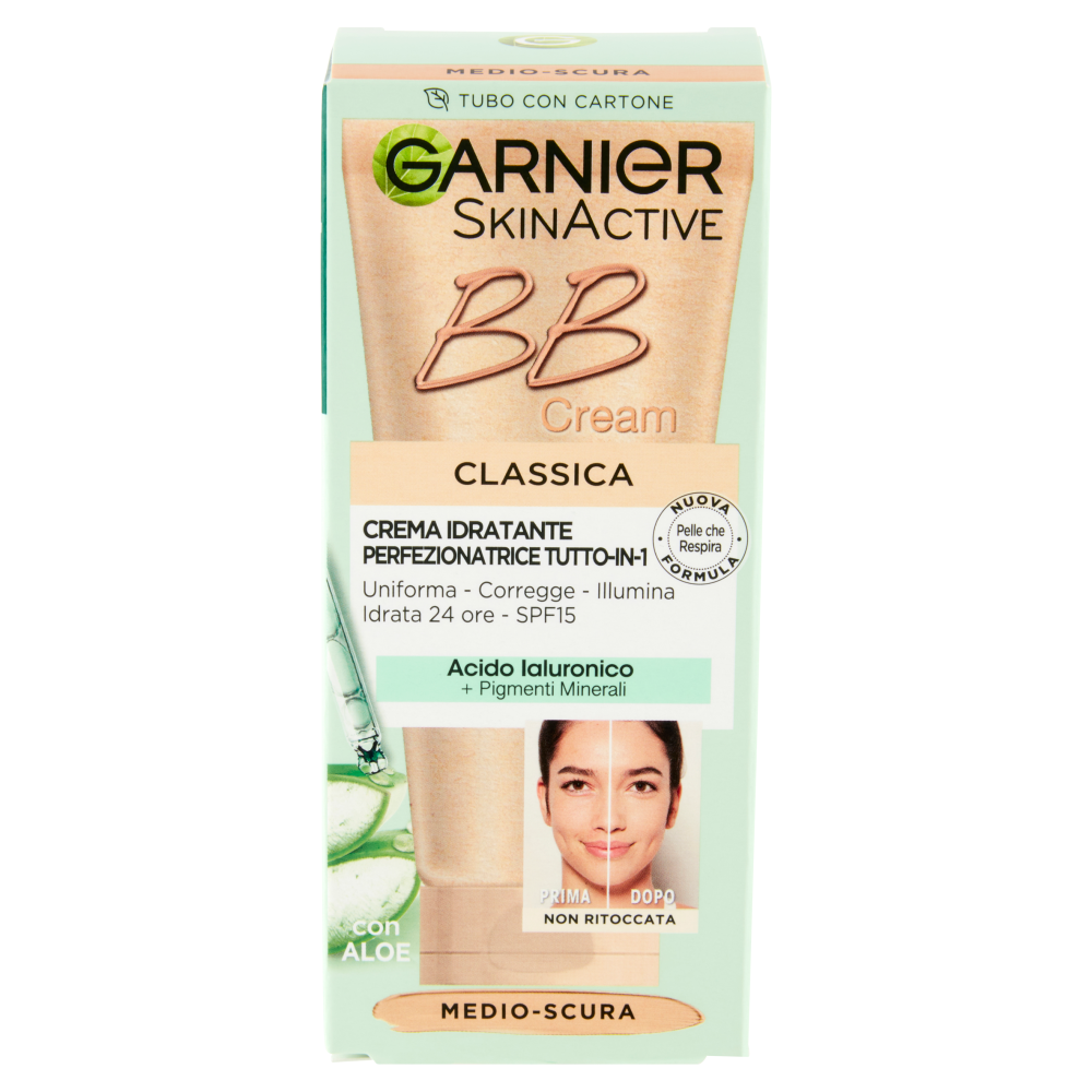 Garnier BB Cream Classic, con Acido Ialuronico, Tonalit&agrave; Medio-Scura
