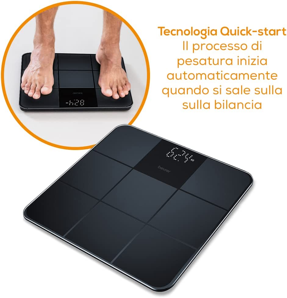 Beurer GS 235 Bilancia in Vetro con Superficie Antiscivolo e Magic Display, nero