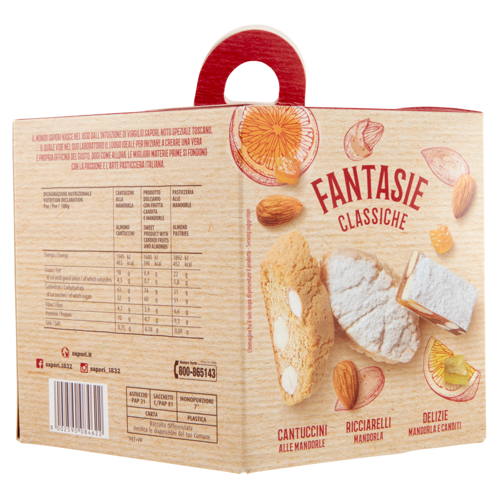 Sapori Fantasie Classiche Cantuccini alle Mandorle, Ricciarelli, Delizie Mandorla e Canditi 381 g