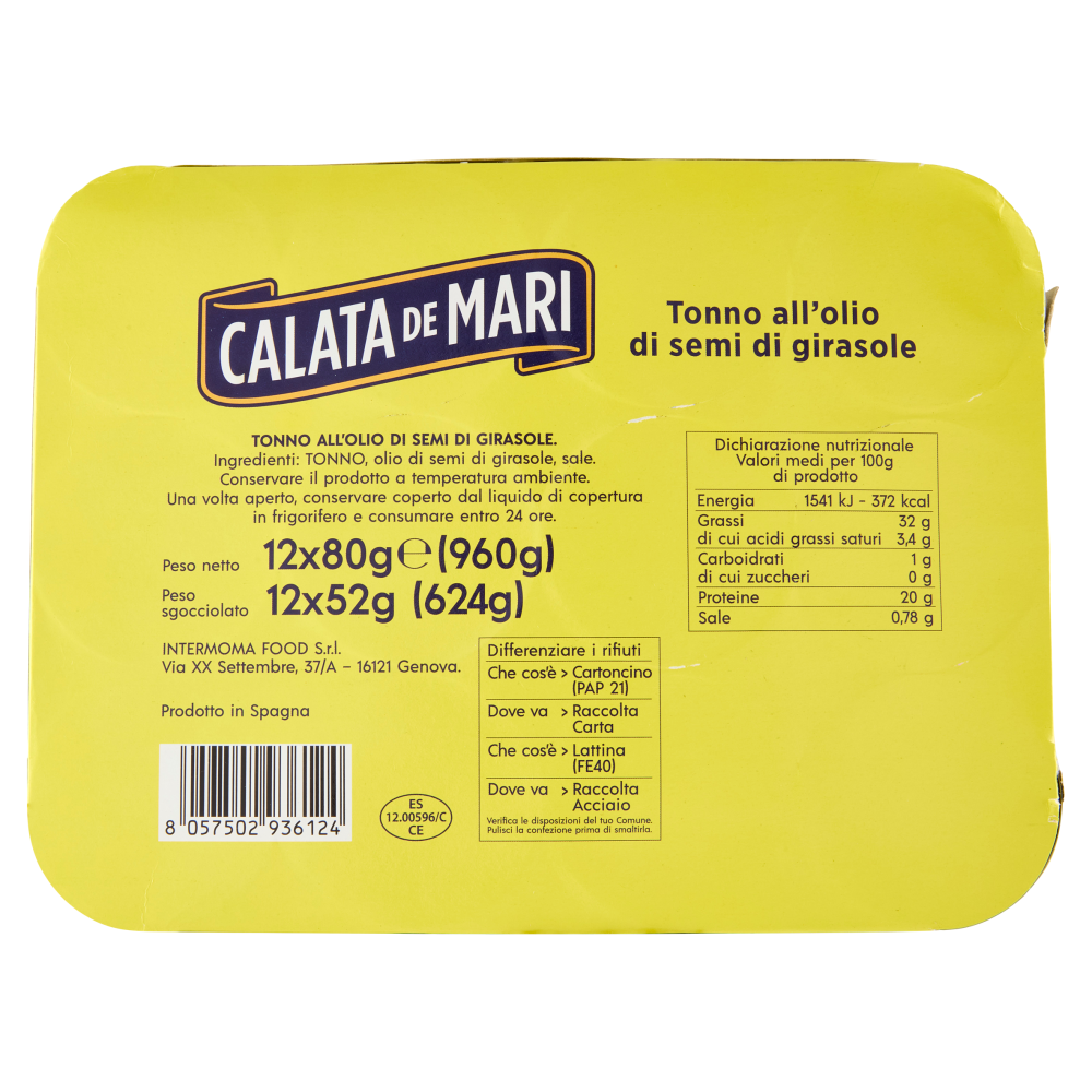 Calata de Mari Tonno all'olio di semi di girasole 12 x 80 g
