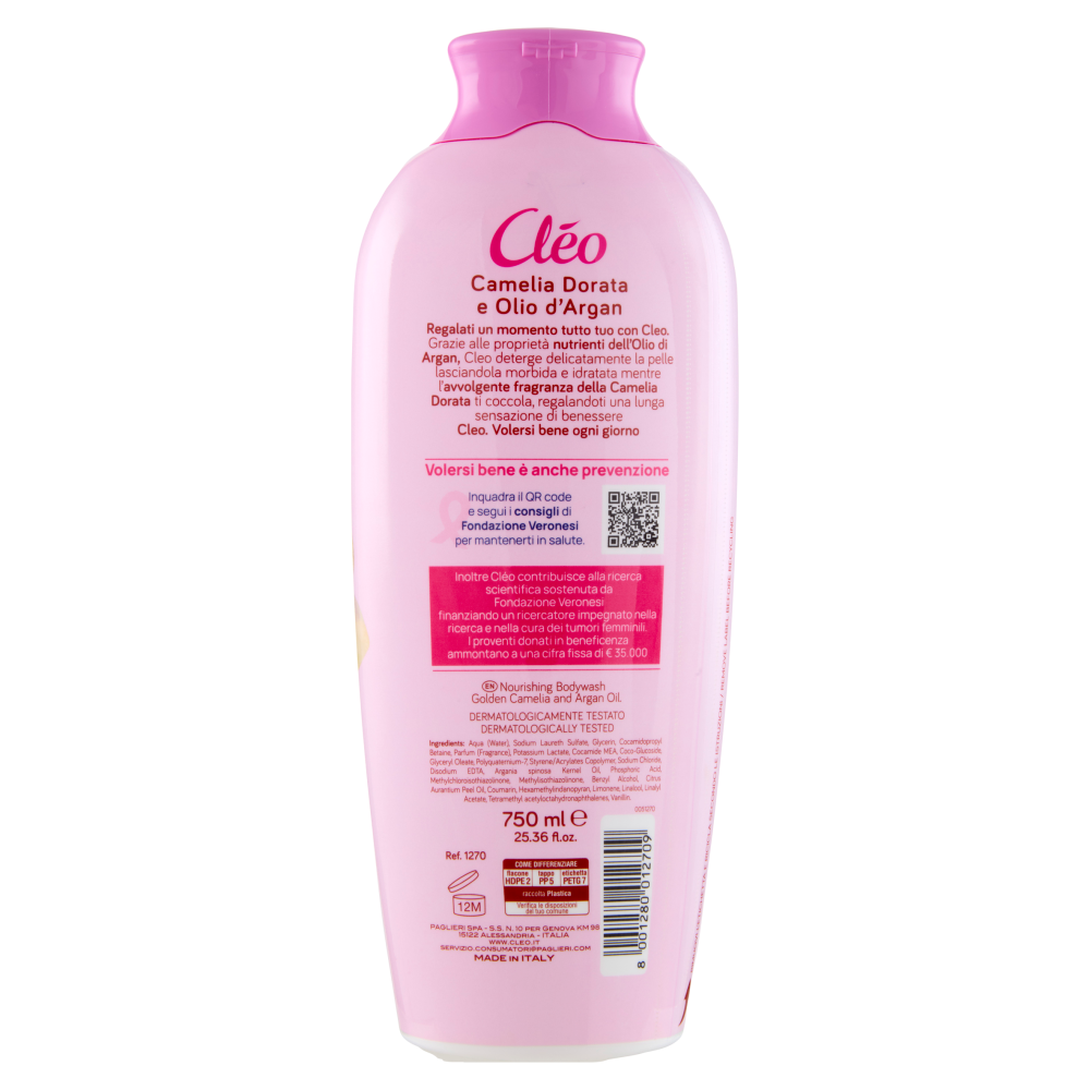 Cl&eacute;o Nutriente Camelia Dorata e Olio d'Argan Bagnodoccia 750 ml
