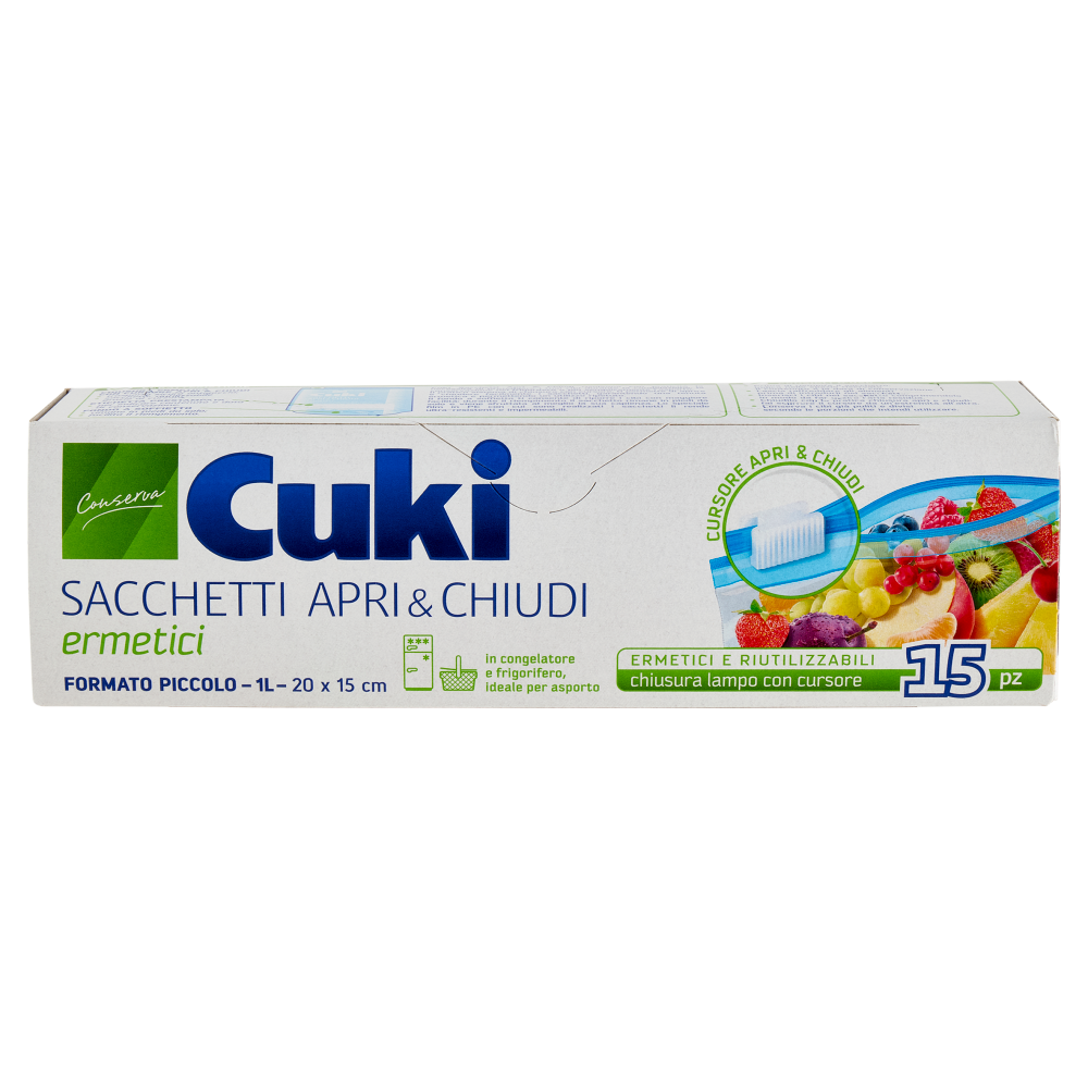 Cuki Conserva Sacchetti Apri & Chiudi ermetici piccoli - 1L - 20 x 15 cm 15 pz