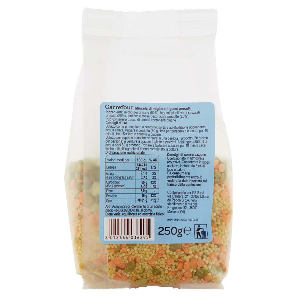 Carrefour Miglio, Piselli e Lenticchie Cottura Rapida in 10 minuti 250 g