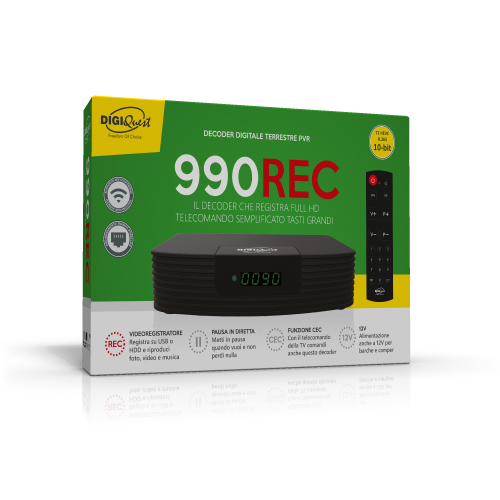 Digiquest DGQ990 HD - Decoder Terrestre Full HD REC - Doppio Telecomando