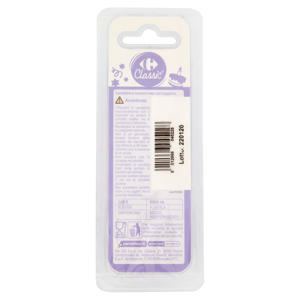 Carrefour Classic Candelina Numero 3 Rosa con supporto