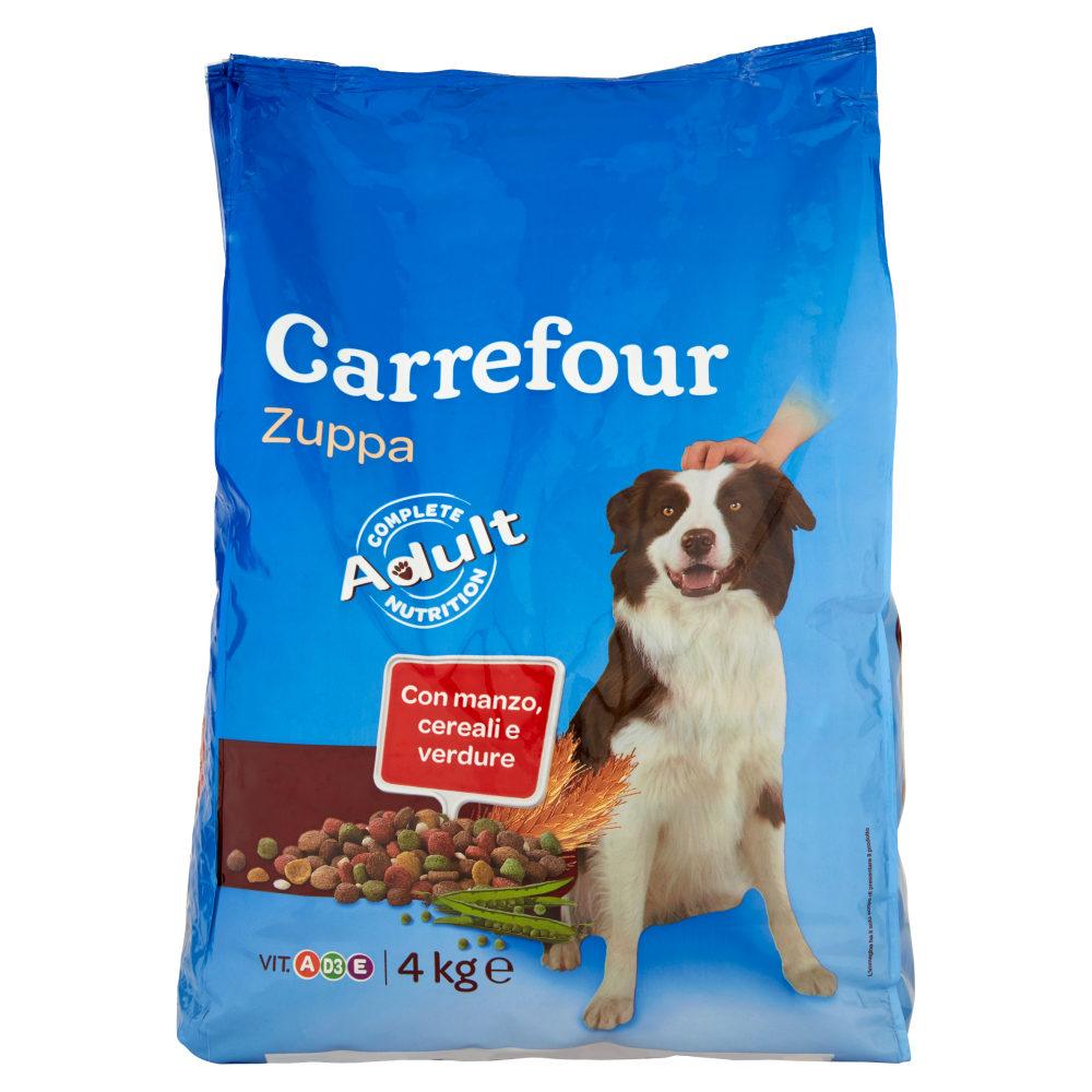 Carrefour Adult Zuppa Con manzo, cereali e verdure per cani 4 kg