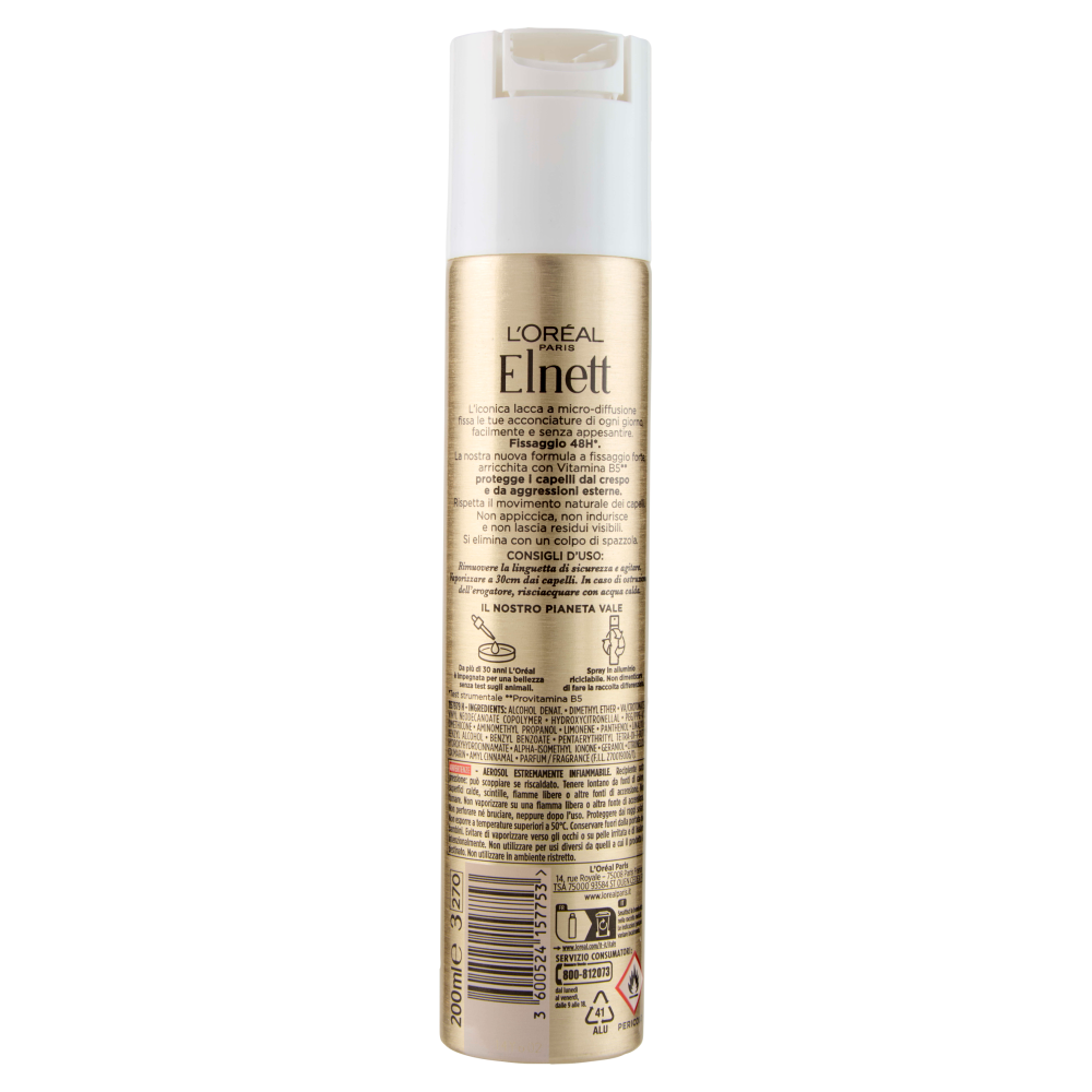 L'Oreal Paris Elnett Lacca fissaggio forte, fissa le acconciature, non appesantisce, 200 ml