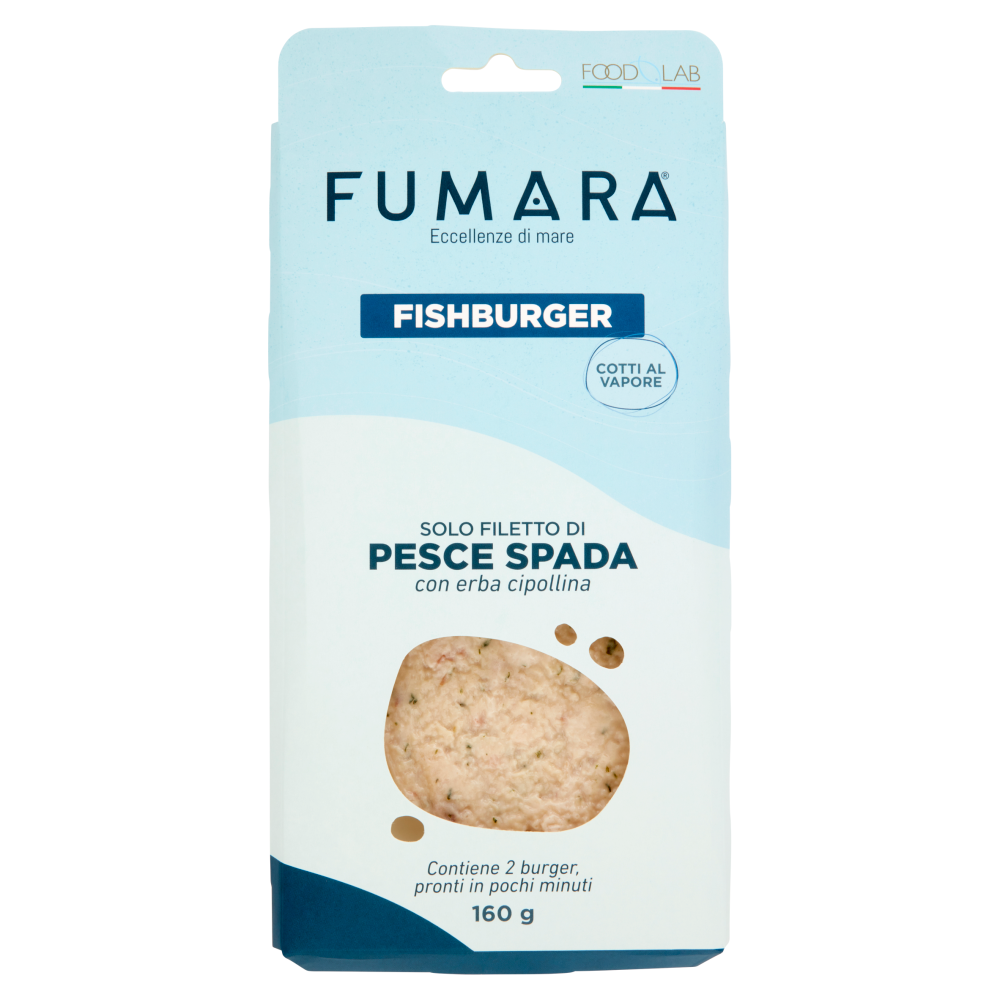 Fumara Fishburger Cotti al Vapore Solo Filetto di Pesce Spada con erba cipollina 160 g