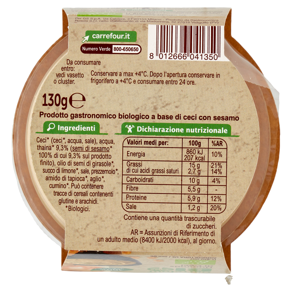 Carrefour Bio Hummus di Ceci 130 g