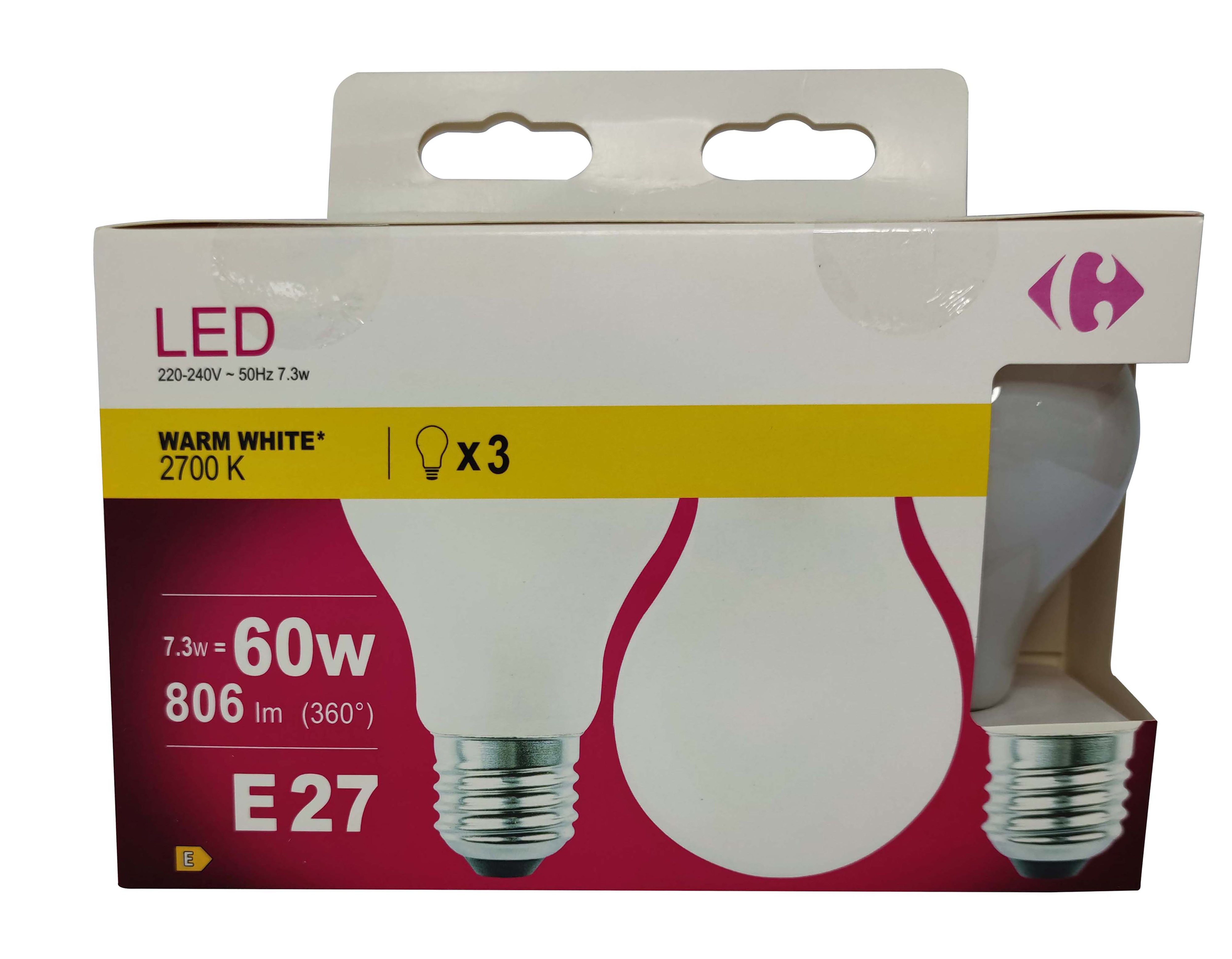 Carrefour 3 led goccia 60W, attacco E27, luce calda