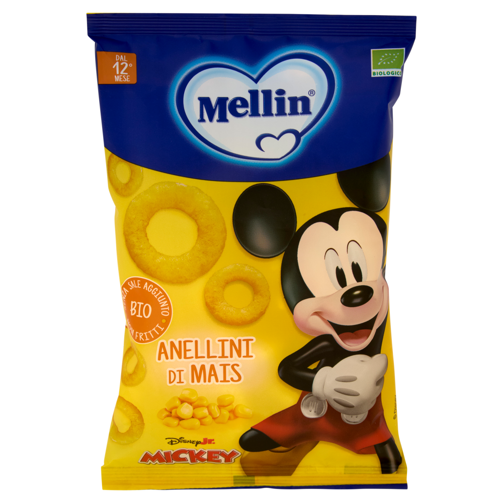MELLIN Anellini di Mais, Disney Mickey Mouse, Snack Biologico, Senza Glutine, adatto dai 12 mesi 15g