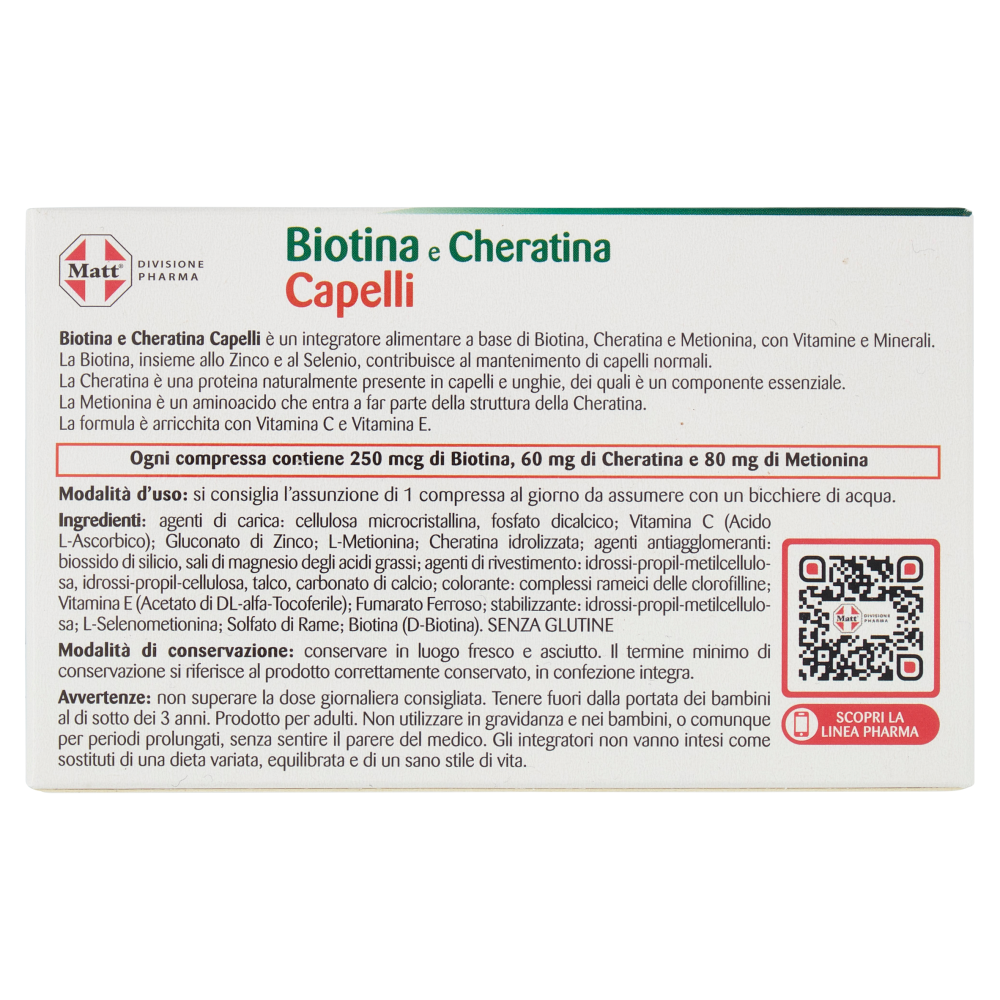 Matt Divisione Pharma Biotina e Cheratina Capelli 30 compresse 30,6 g