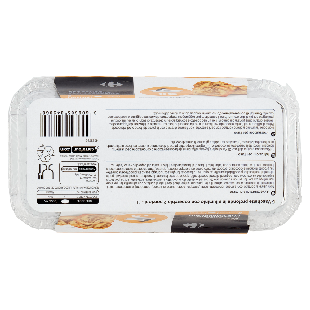 Carrefour Vaschette Profonde in Alluminio con Coperchio 2 Porzioni 5 pz