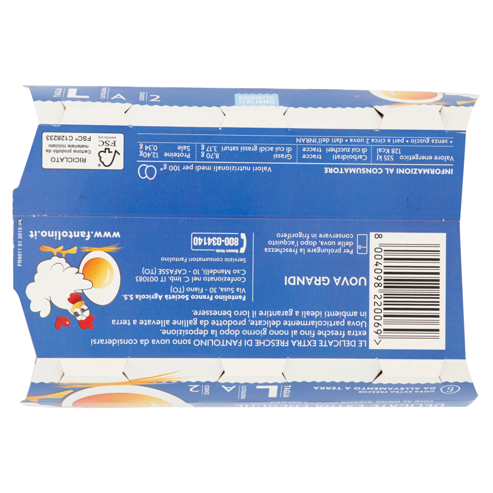 Fantolino Delicate Extra Fresche 6 Uova Fresche da Allevamento a Terra Taglia L