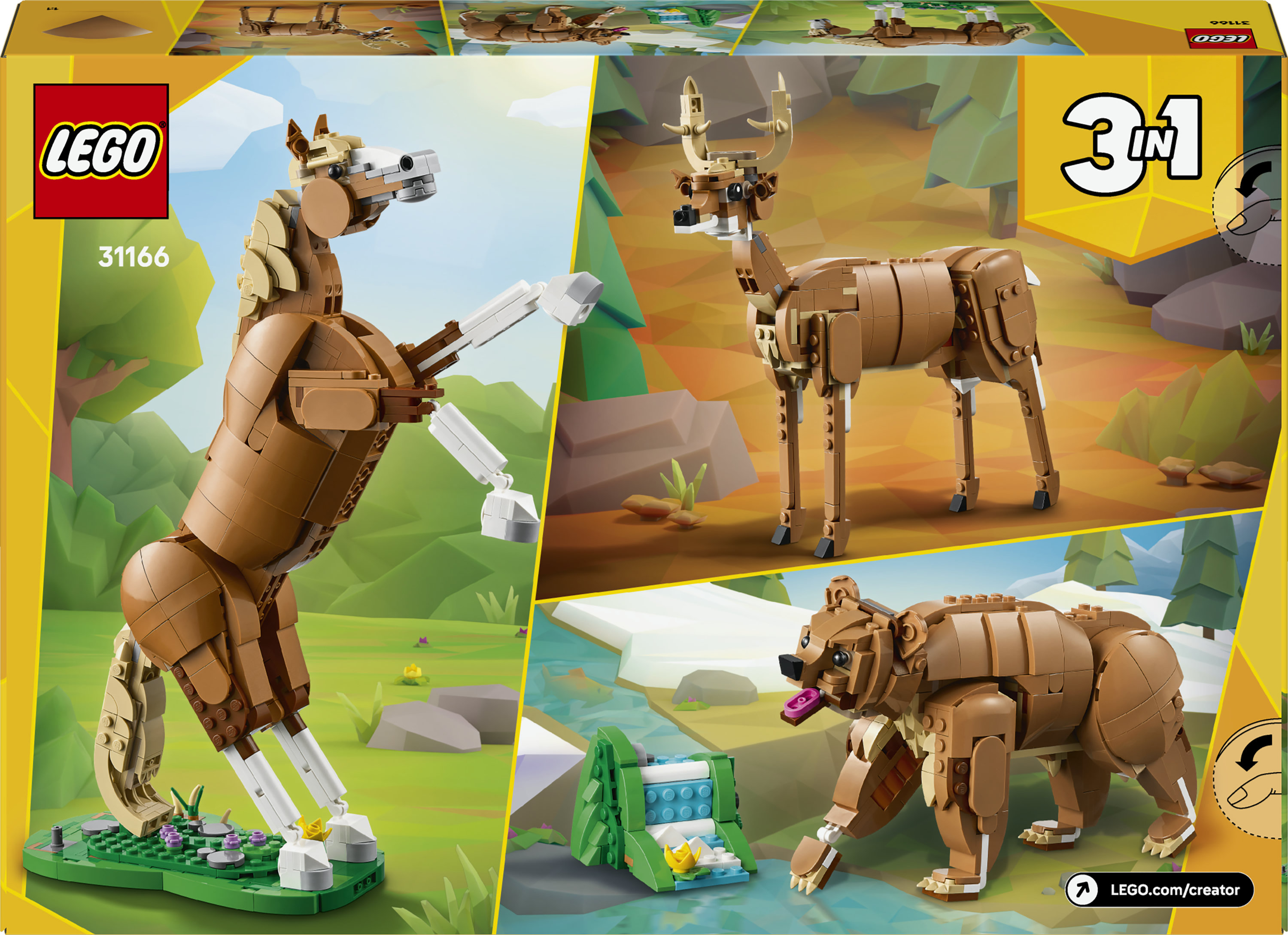 LEGO Creator 3in1 31166 Cavallo Meraviglioso, Giocattolo con Animale Trasformabile in Orso o in Cervo, Regalo per Bambini 9+