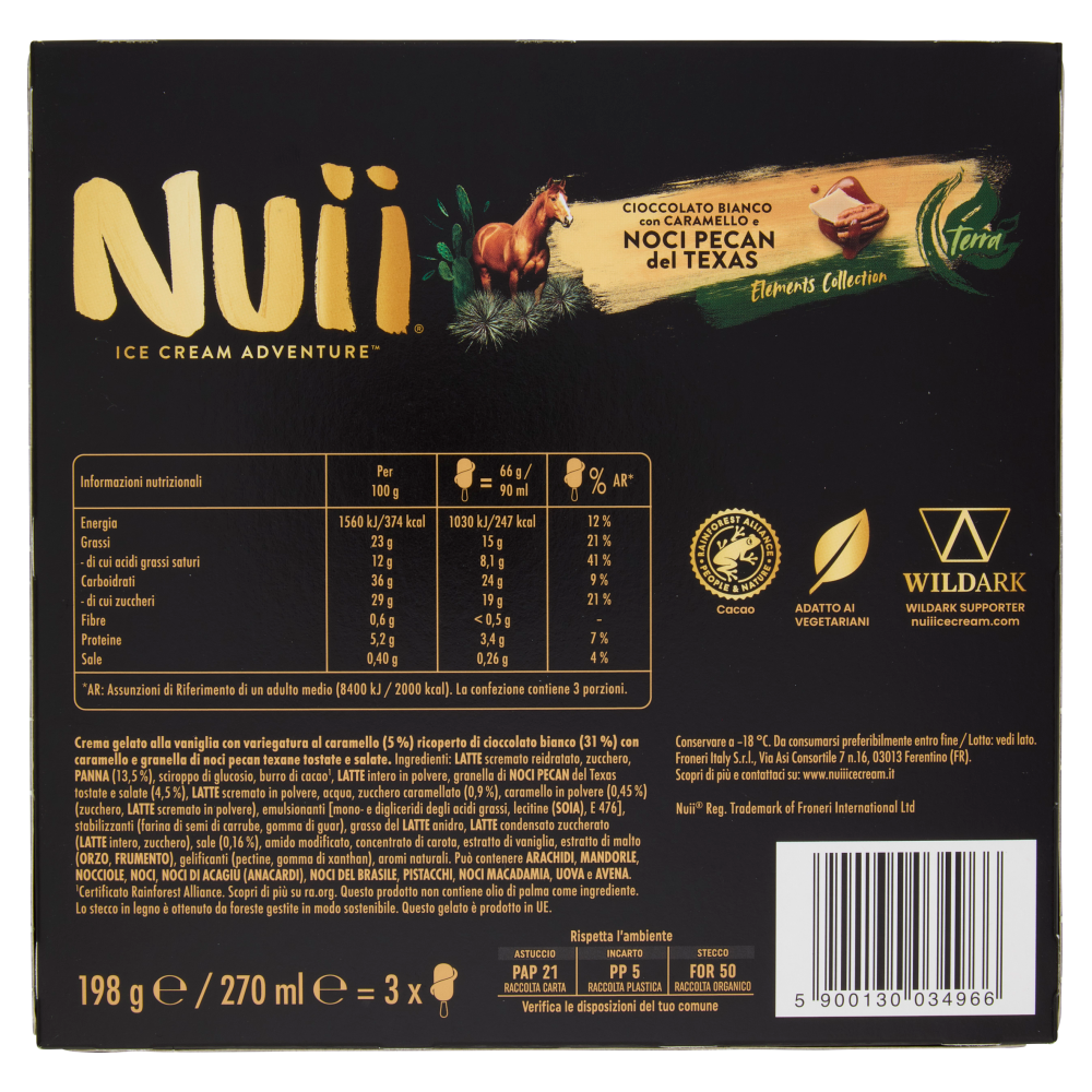 NUII Cioccolato Bianco con Caramello e Noci Pecan del Texas 3x66g