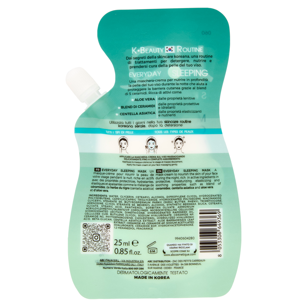 HQ Skin Care Maschera Crema Notte Everyday Sleeping Ceramidi / Centella Asiatica 25 ml