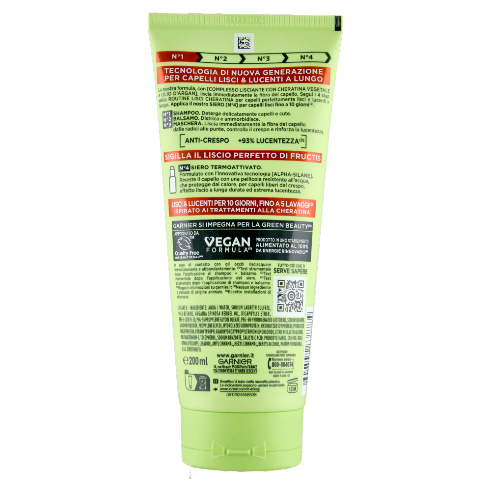 Garnier Fructis Lisci Cheratina N°1 Shampoo, per Capelli Crespi, Secchi e Spenti, 200 ml
