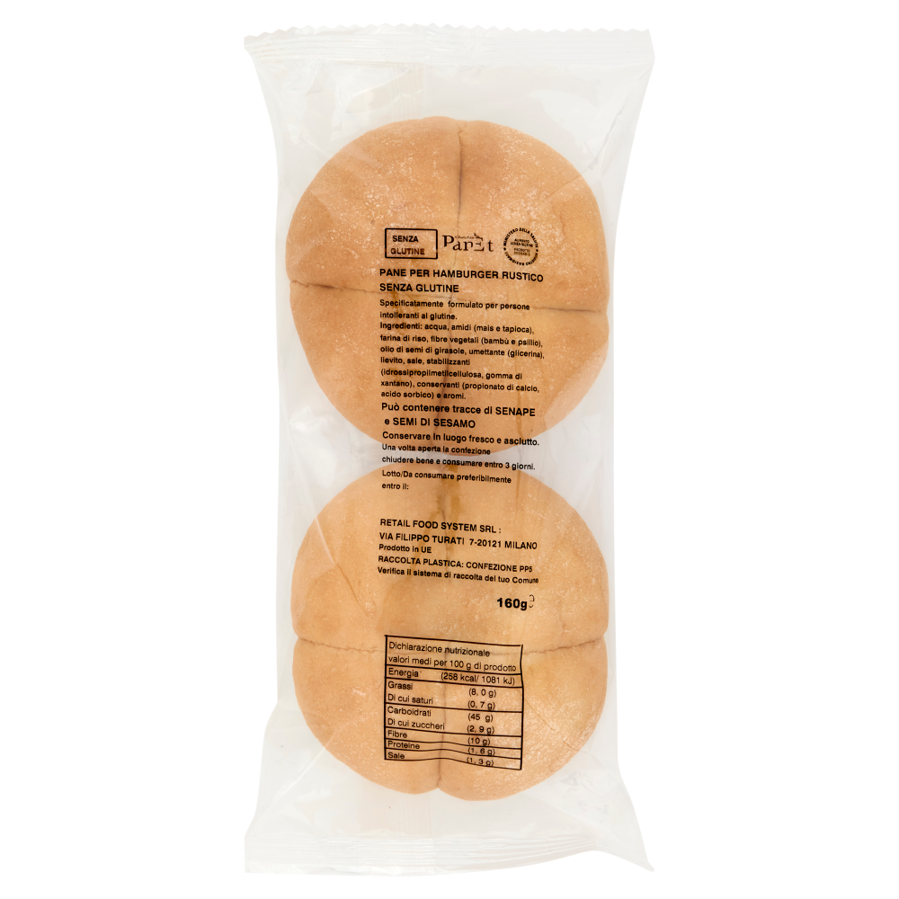 PanEt Pane per Hamburger Rustico Senza Glutine 160 g
