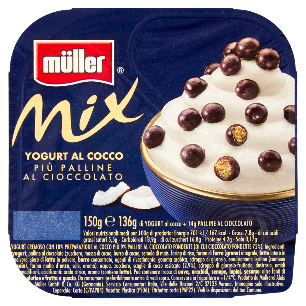müller Mix Yogurt al Cocco Più Palline al Cioccolato 150 g