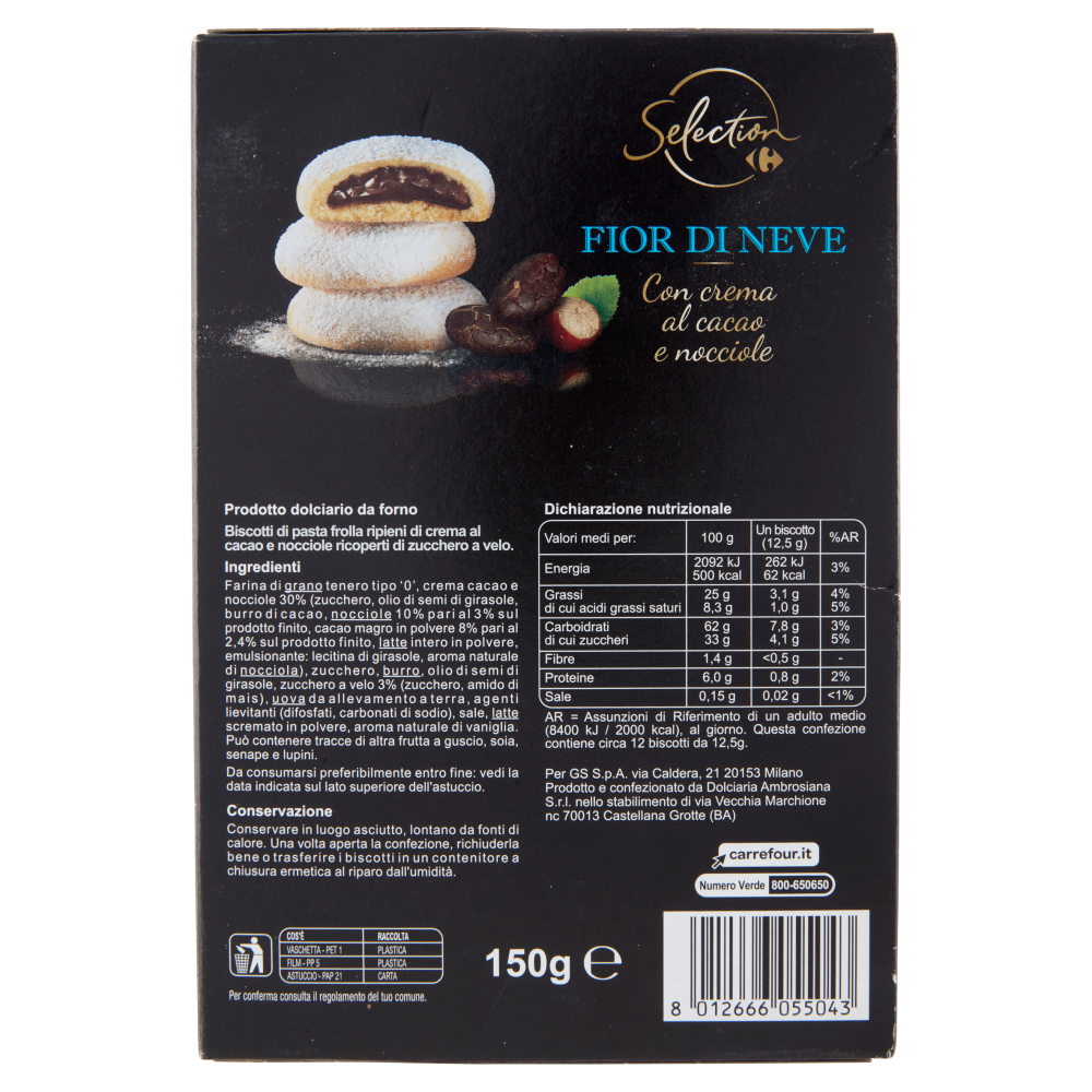 Carrefour Selection Fior di Neve con crema al cacao e nocciole 150 g