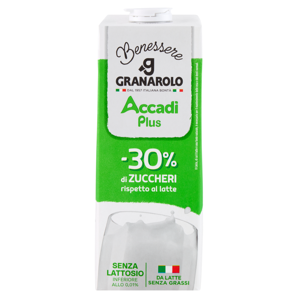 Granarolo Benessere Accadì Plus -30% di Zuccheri Senza Lattosio da Latte Senza Grassi 1 L